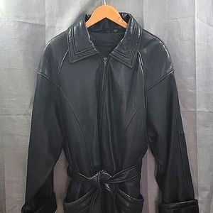Tibor Leathers Black Leather Mid length Coat / Jacket - Belted, Women's SZ XL